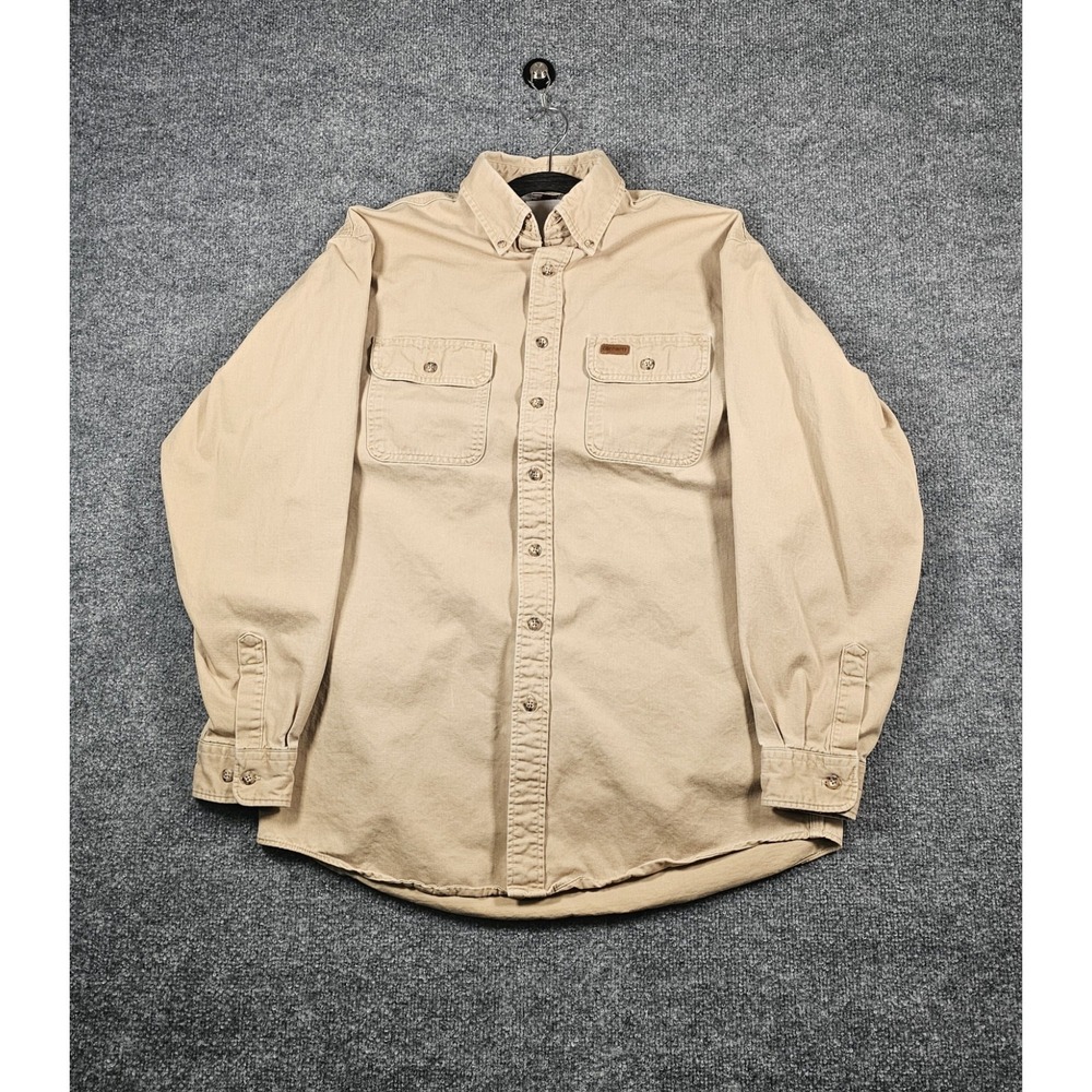 Vintage CARHARTT Rugged Outdoor Wear Denim/Canvas Button Shirt 90s Large Beige
